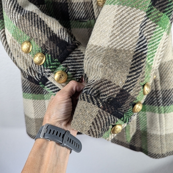 Juicy Couture Y2K Wool Plaid Coat with Faux Fur Collar Belted Gold Buttons Sz P - Picture 11 of 16